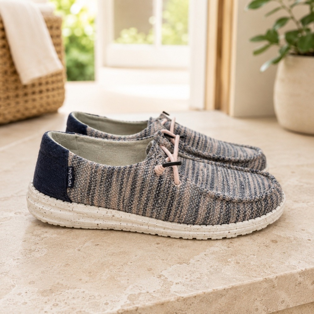 Hey Dude Wendy Sox Light Pink Grey Navy Knit Slip On Loafers Shoes Womens 8 39